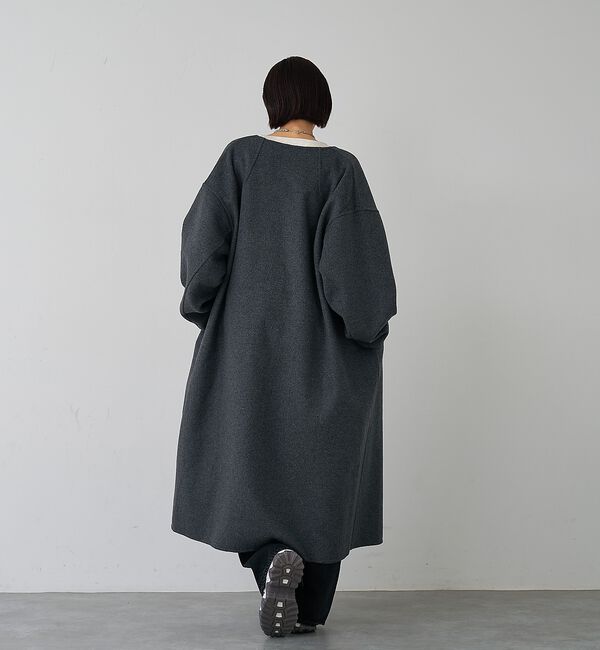 abahouse mavie「【体型カバー】ノーカラーロングコート/冬服/長袖/フォーマル/セミオケ/ウール混」|ノーカラーコート|