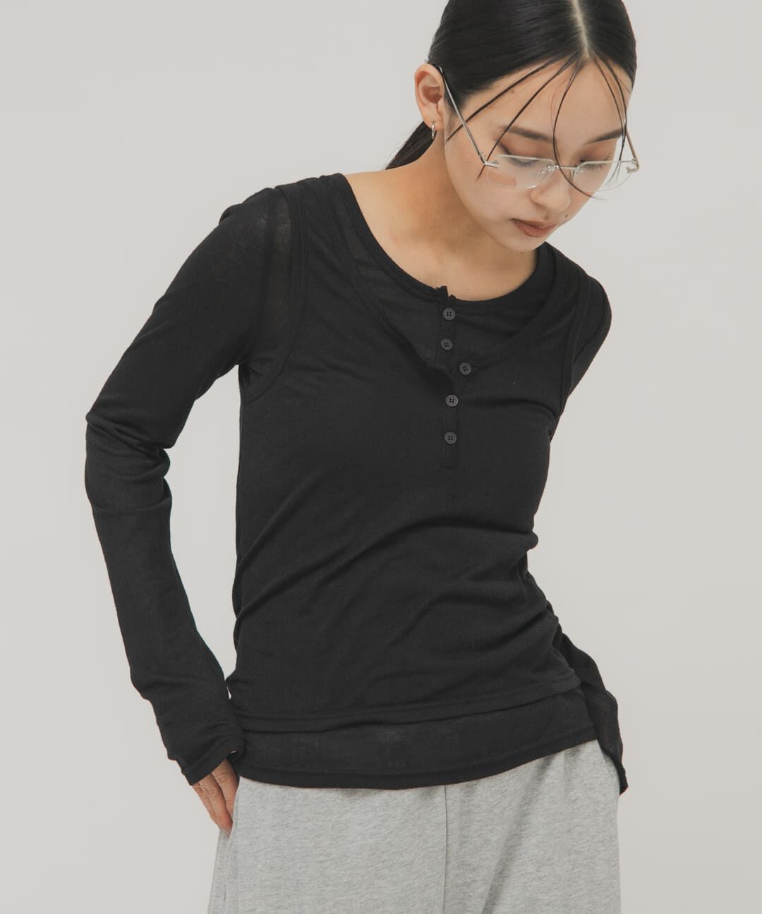  「レイヤードヘンリーネックTEE」|Tシャツ・カットソー|