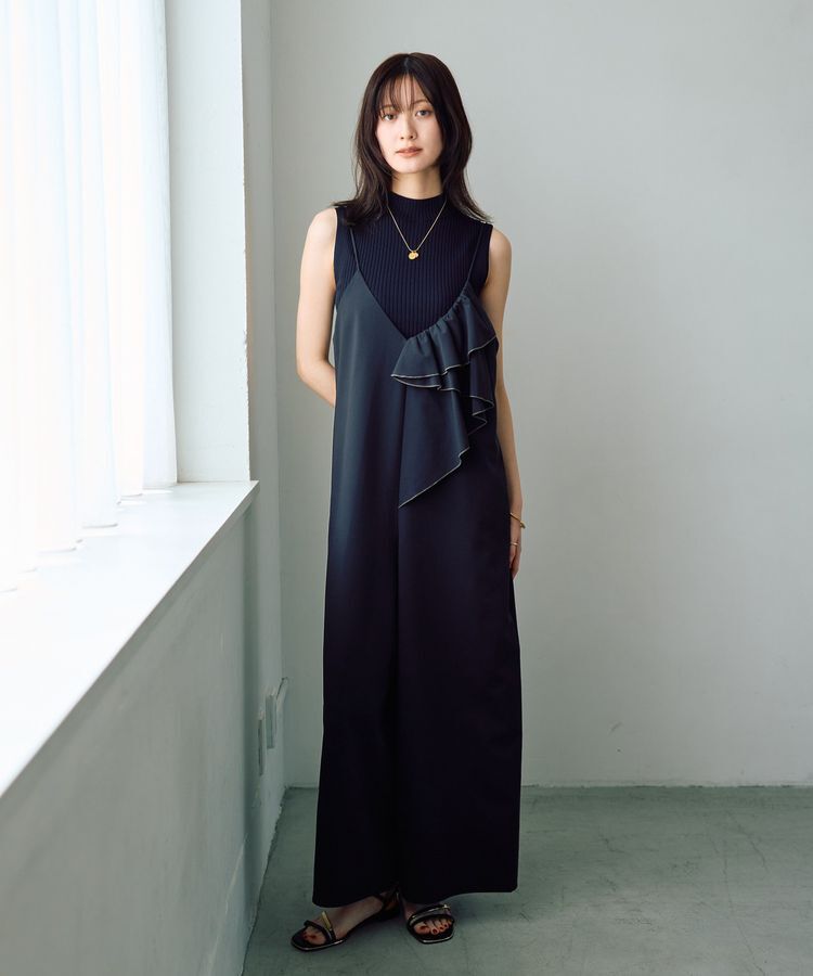 YECCA VECCA「ラッフルキャミオールインワン」|オールインワン|Black