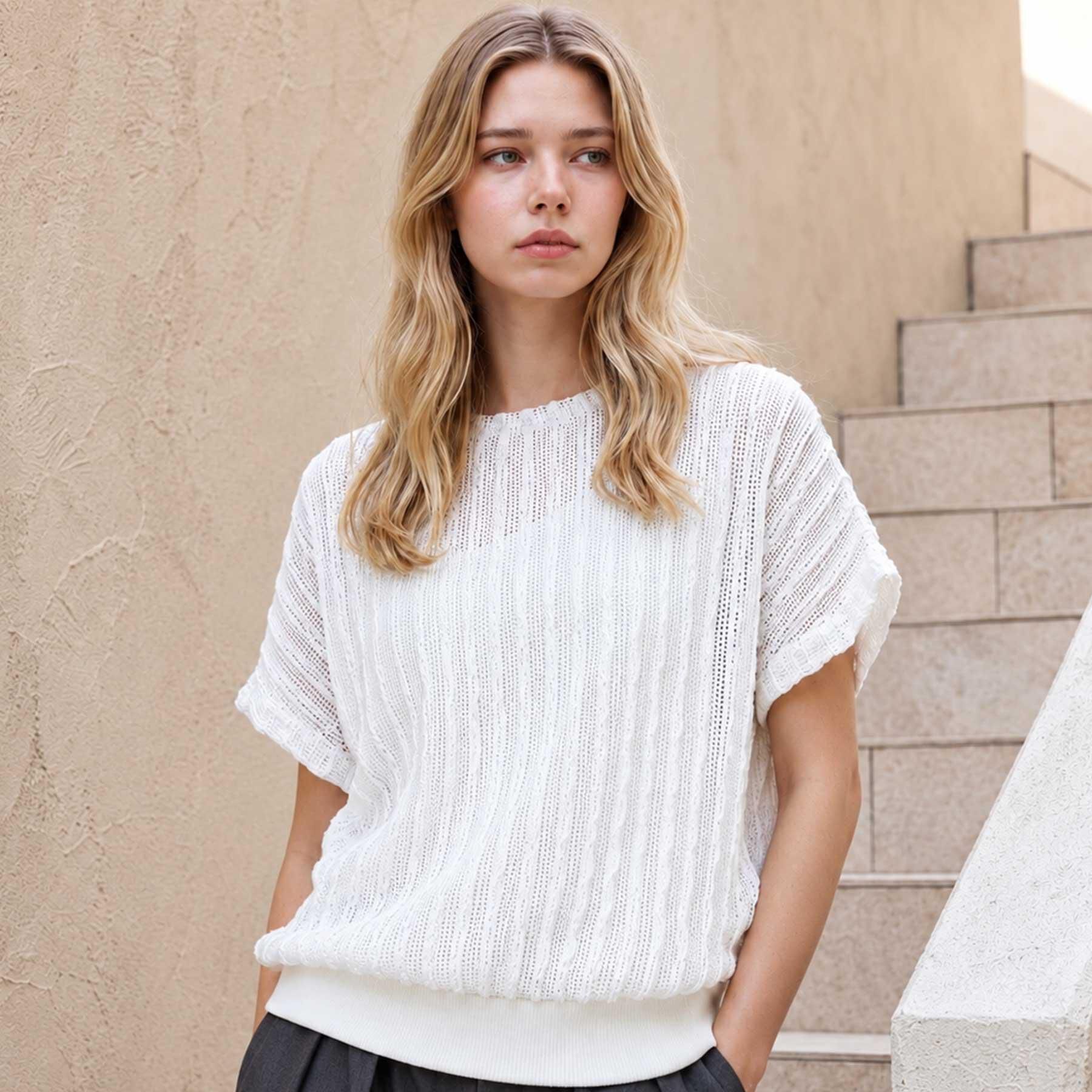 DRESSTERIOR「【体型カバー/日除け】ドルマンスリーブ シアーメッシュプルオーバー」|Tシャツ・カットソー|
