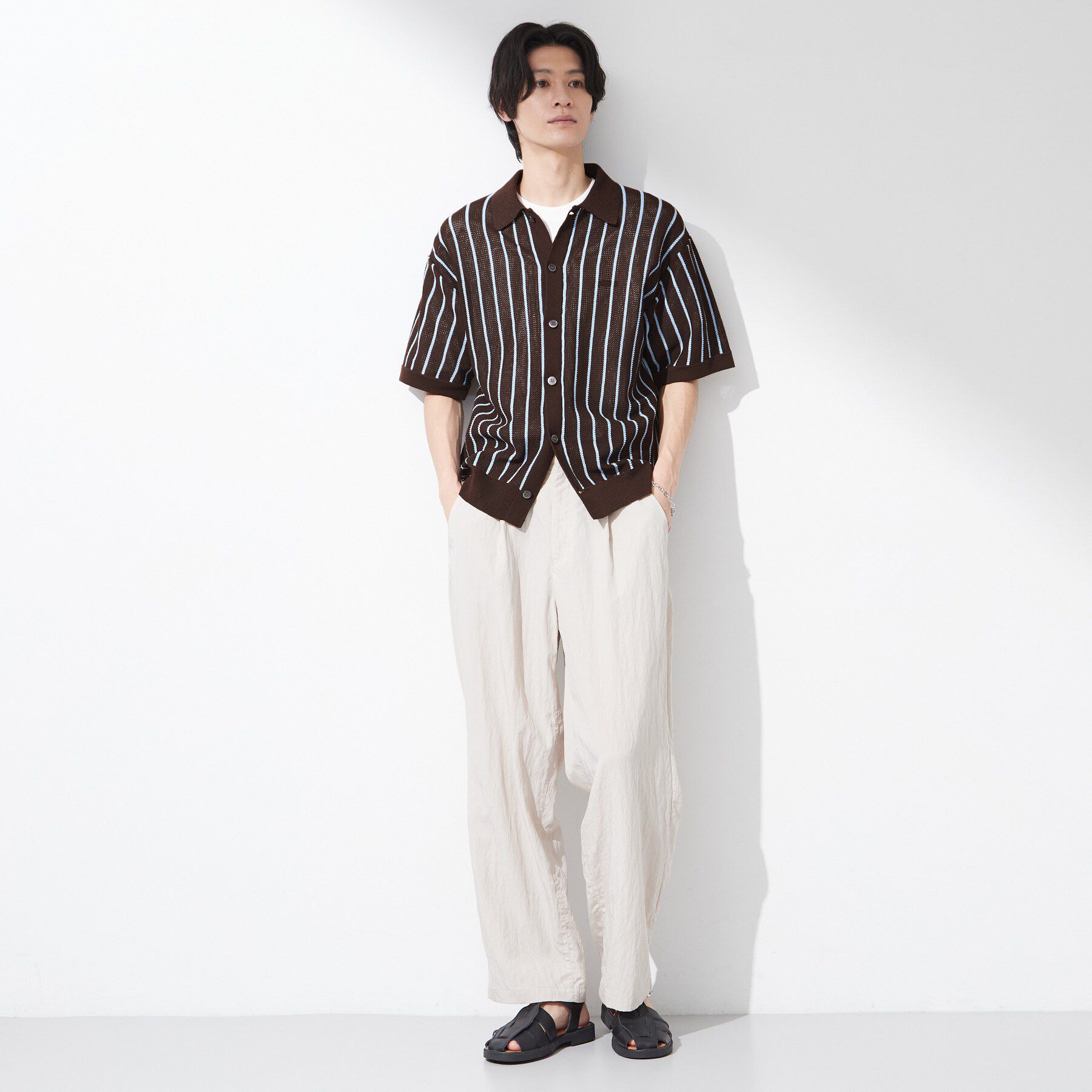 THE SHOP TK「【マシンウォッシャブル】ニットストライプ半袖シャツ」|ニット・セーター|