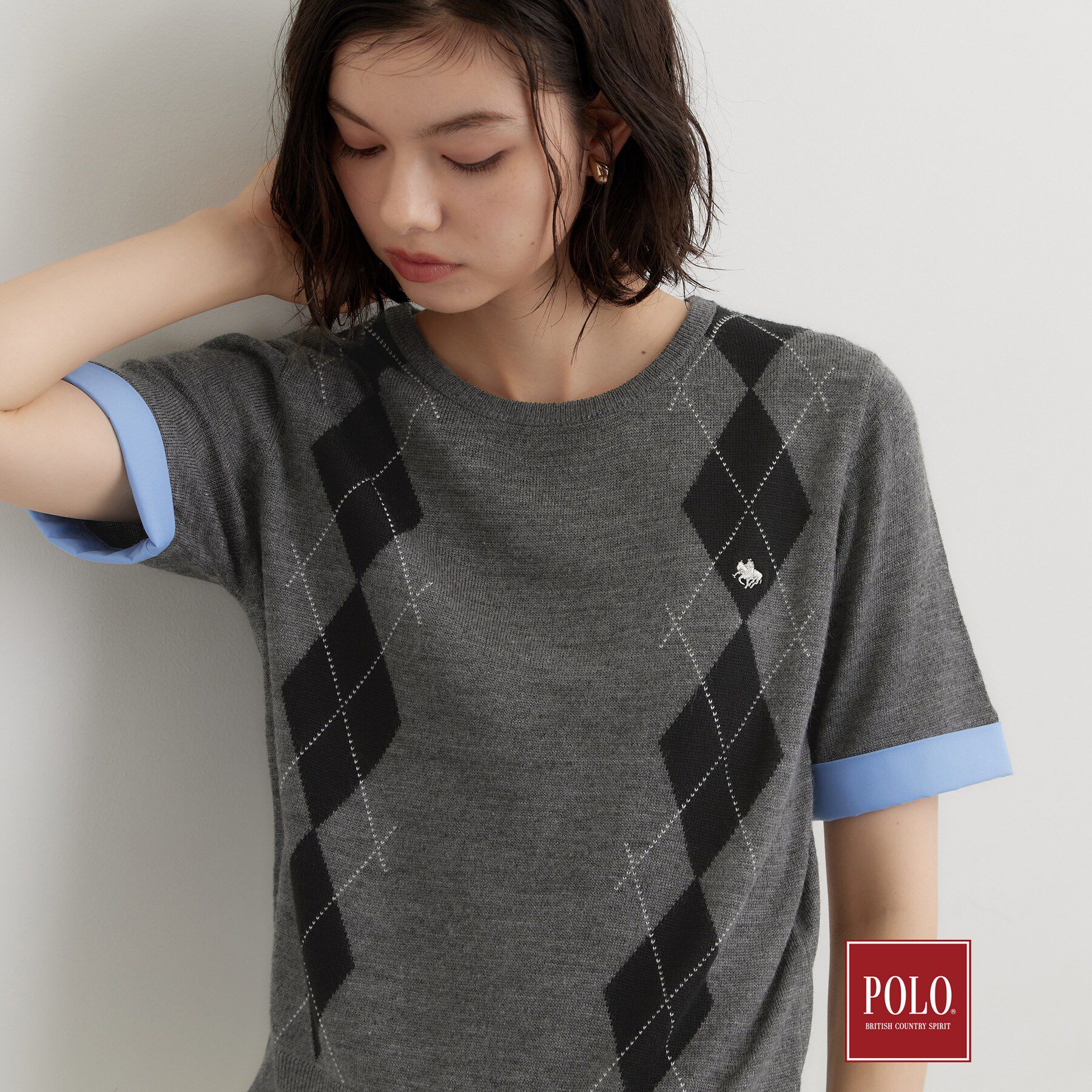 THE SHOP TK「POLO BCS/アーガイル5分袖ニット」|ニット・セーター|