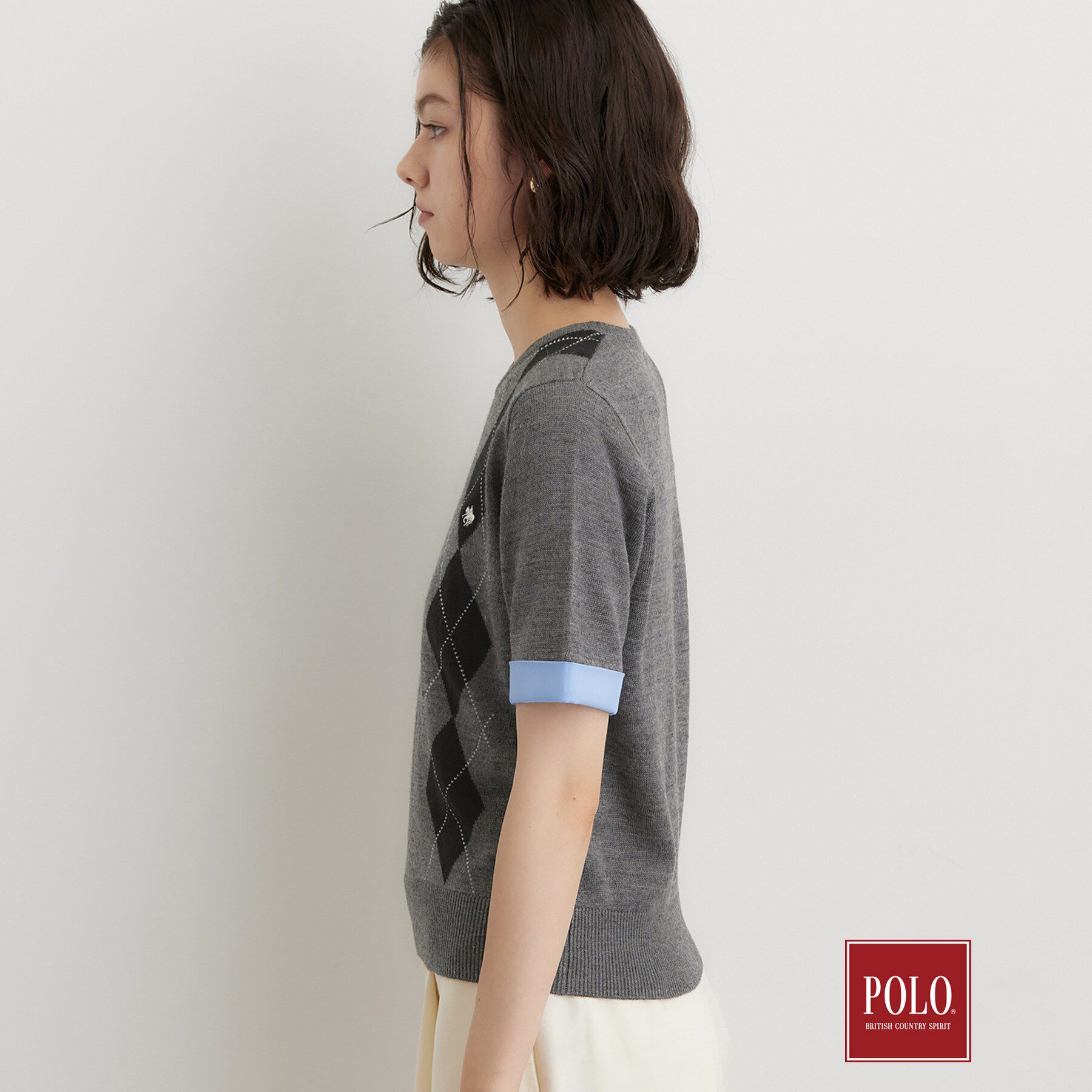 THE SHOP TK「POLO BCS/アーガイル5分袖ニット」|ニット・セーター|