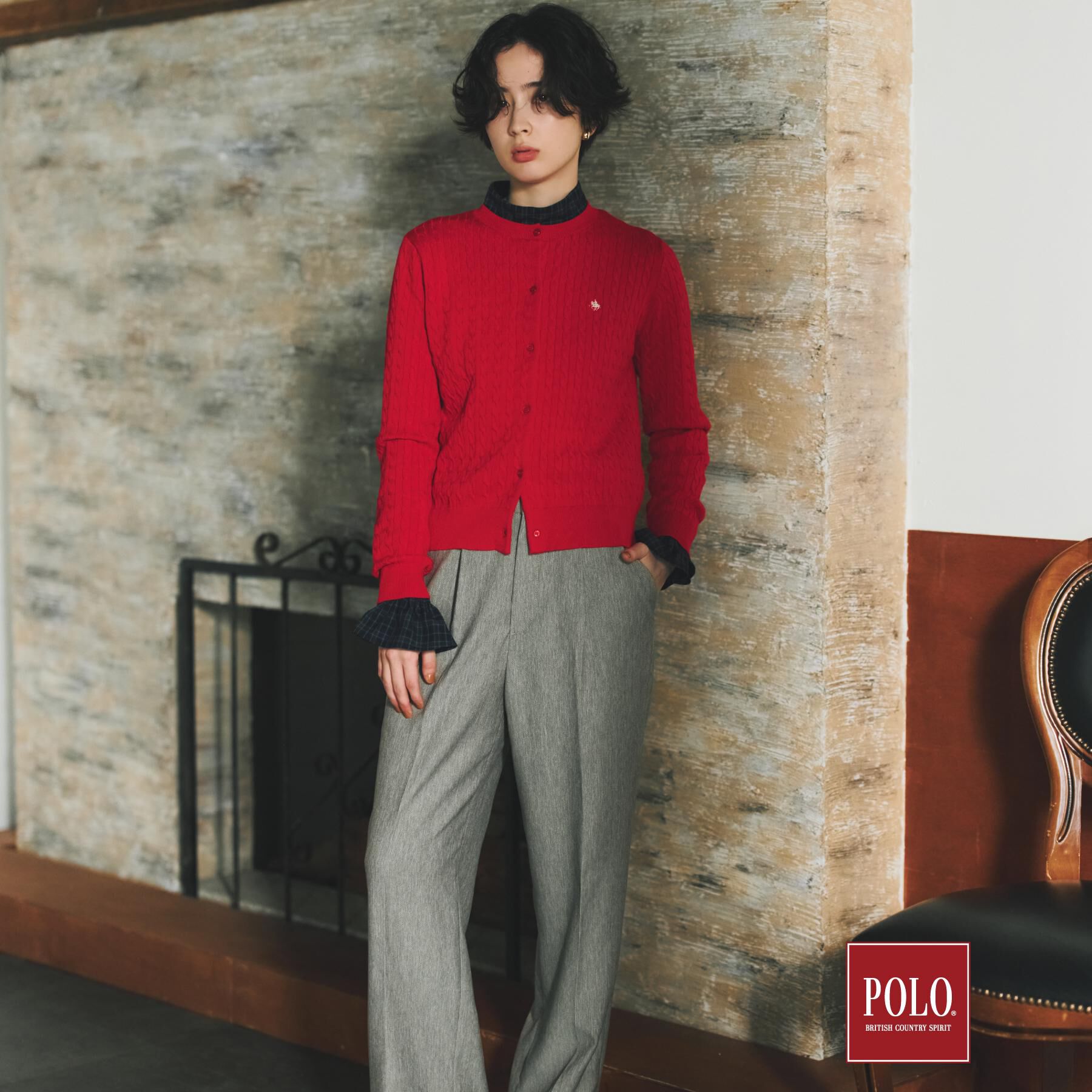 THE SHOP TK「POLO BCS/ケーブルクルーカーディガン」|カーディガン|