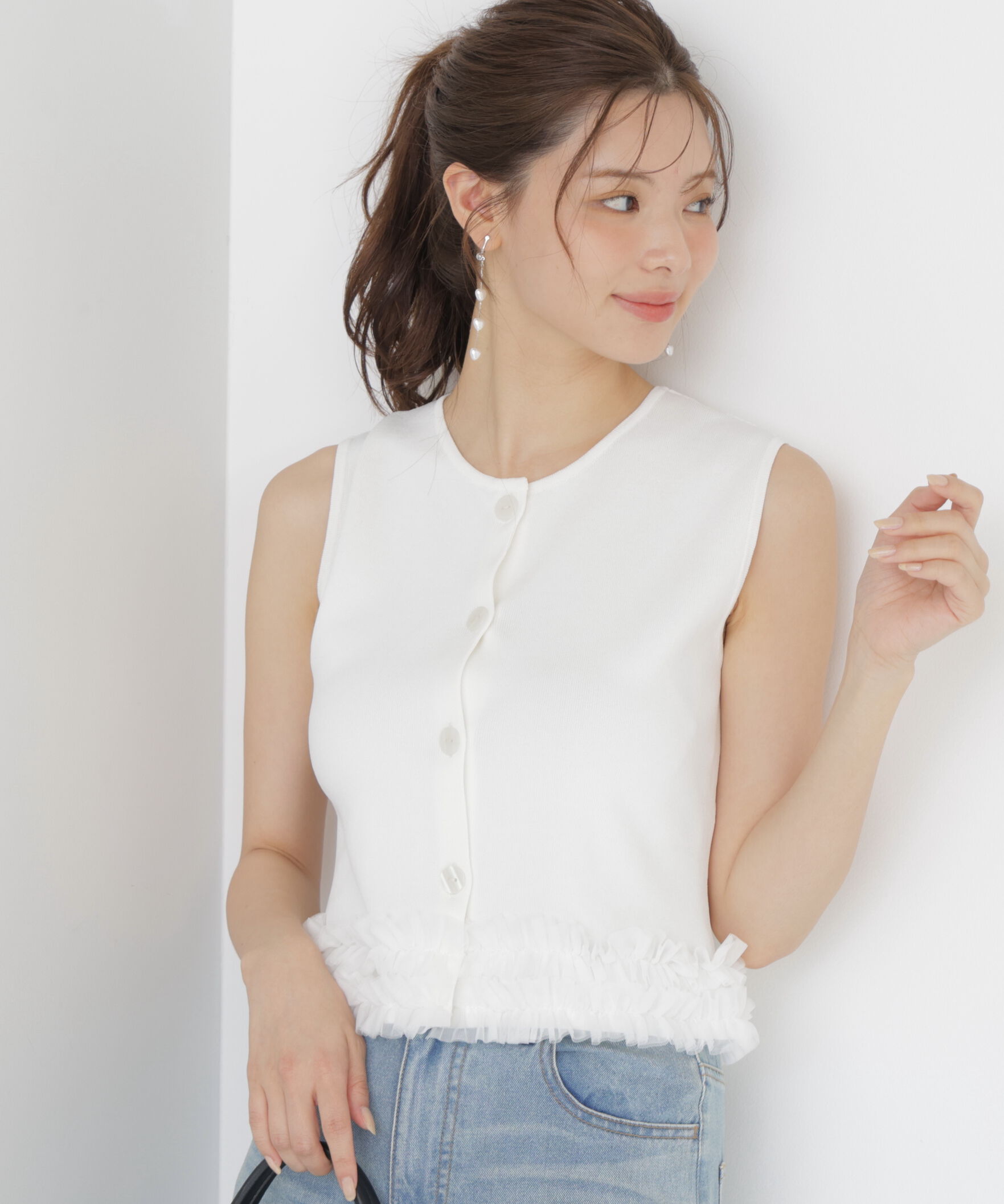 PROPORTION BODY DRESSING「＜a/mie＞ノースリーブフリルヘムニット」|カーディガン|