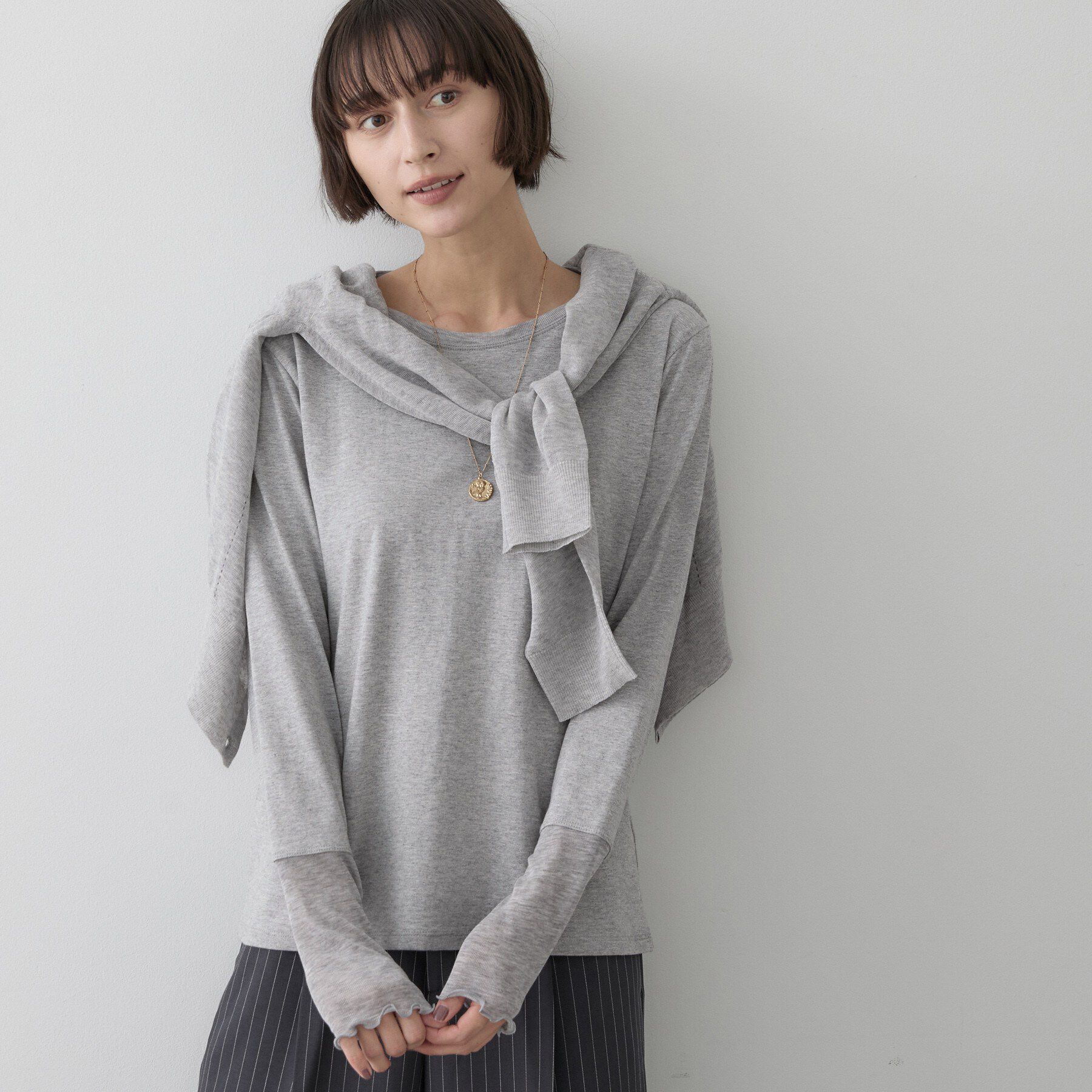 Dessin「シアー切り替えクルーネックカットソー」|Tシャツ・カットソー|グレー(012)