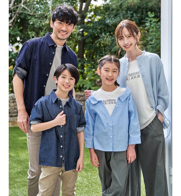 ikka kids「【親子コーデ】リネンライク7分袖2WAYシャツ（110~160cm）」|シャツ・ブラウス|