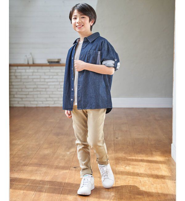 ikka kids「【親子コーデ】リネンライク7分袖2WAYシャツ（110~160cm）」|シャツ・ブラウス|