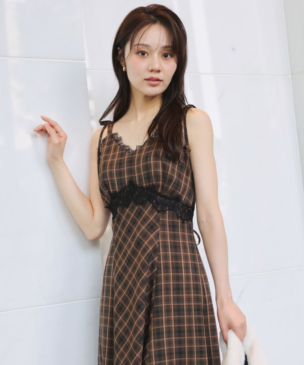 WILLSELECTION「レーストリムチェックキャミワンピース」|ワンピース|