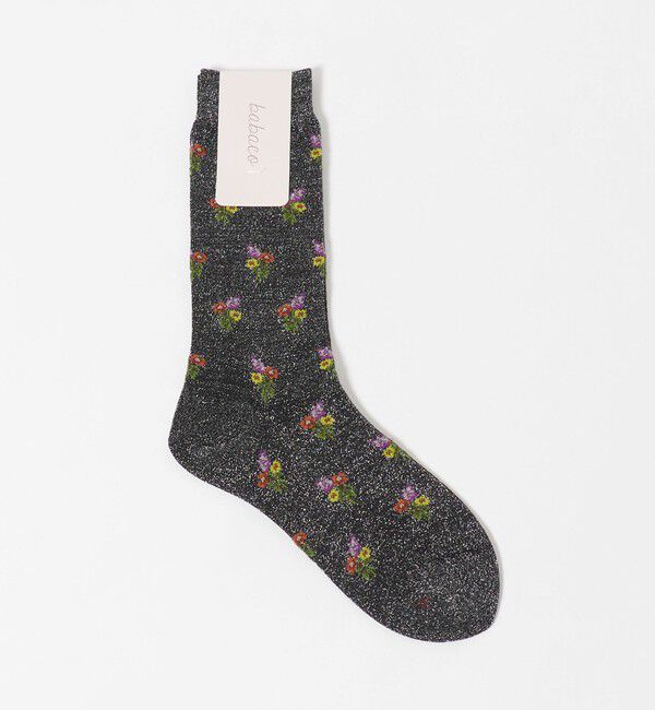 UNITED ARROWS「＜babaco＞フラワーラメ ソックス」|ソックス|BLACK