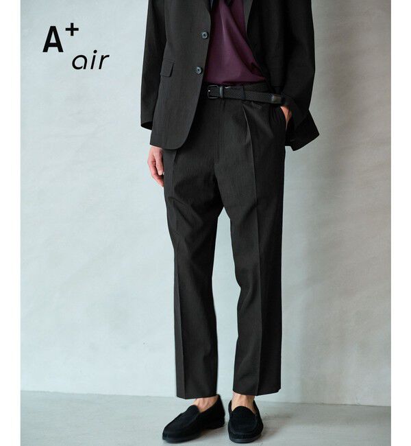 UNITED ARROWS green label relaxing「A+ air ポリエステル 空羽 リラックス イージー 1プリーツ スラックス セットパンツ -吸水速乾・通気性-」|スラックス|BLACK