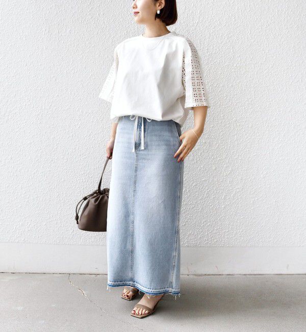 SHIPS for women「【WEB限定】〈手洗い可能〉レース コンビ ショート スリーブ カットソー」|Tシャツ・カットソー|