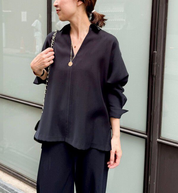 NOLLEY'S sophi「【一部WEB限定カラーアイテム】《セットアップ対応》ウォッシャブルツイルスキッパーシャツ」|シャツ・ブラウス|ネイビー