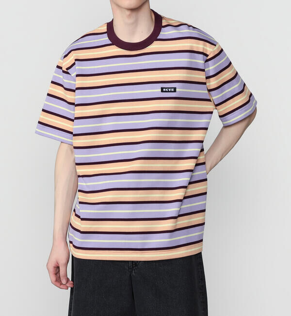  「SCYE BASICS | コットン 鹿の子ボーダーTシャツ MEN」|Tシャツ・カットソー|PURPLE系1