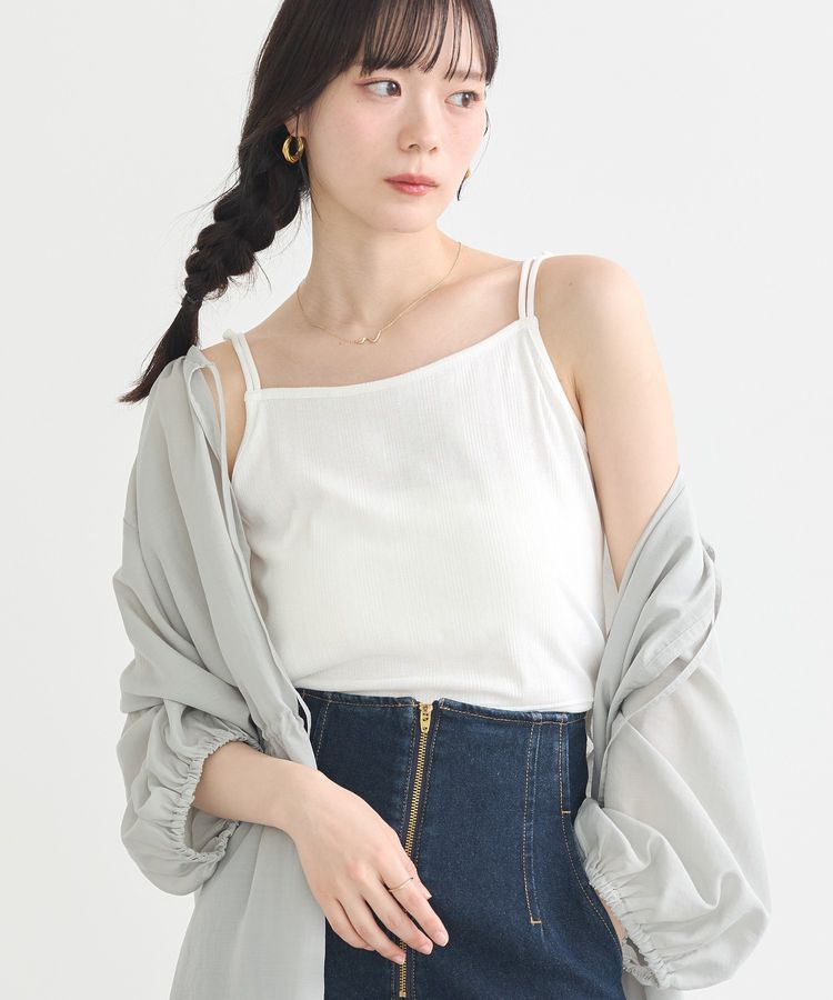 earth music&ecology「ダブルストラップパターンメッシュキャミソール」|インナー|Off White
