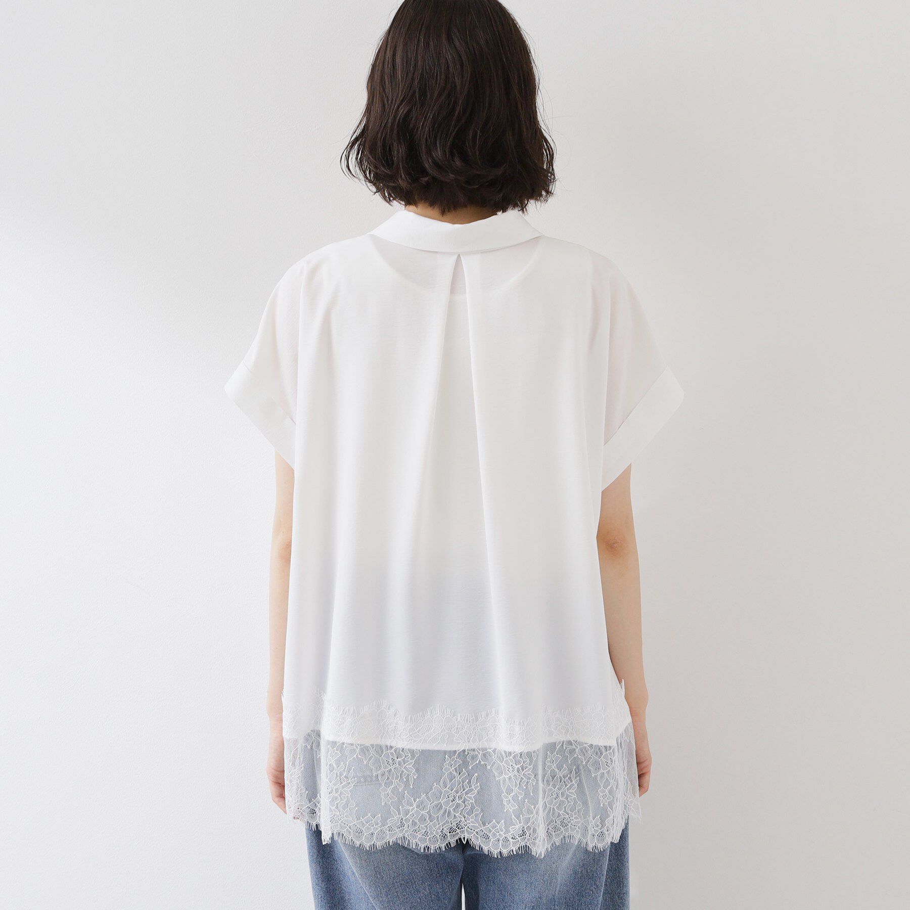 THE SHOP TK「【ひんやり/体型カバー】裾レース切り替え スキッパーシャツ」|シャツ・ブラウス|