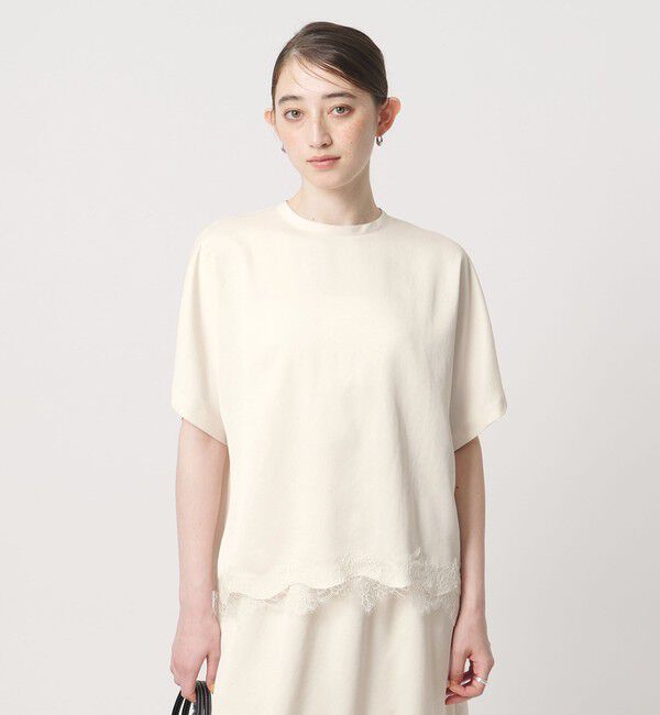 UNITED ARROWS「サテン レース コンビ ブラウス」|シャツ・ブラウス|OFF WHITE