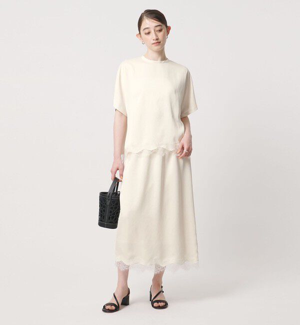UNITED ARROWS「サテン レース コンビ ブラウス」|シャツ・ブラウス|