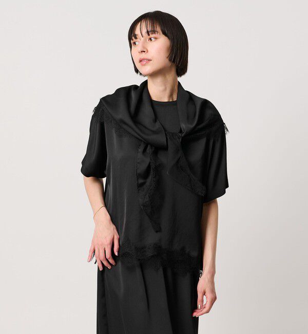 UNITED ARROWS「サテン レース コンビ ブラウス」|シャツ・ブラウス|