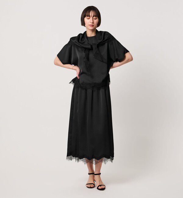 UNITED ARROWS「サテン レース コンビ ブラウス」|シャツ・ブラウス|