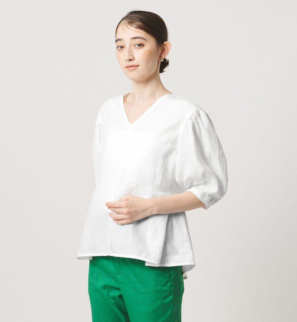 UNITED ARROWS「リネン フレア パフスリー ブブラウス ‐ウォッシャブル‐」|シャツ・ブラウス|