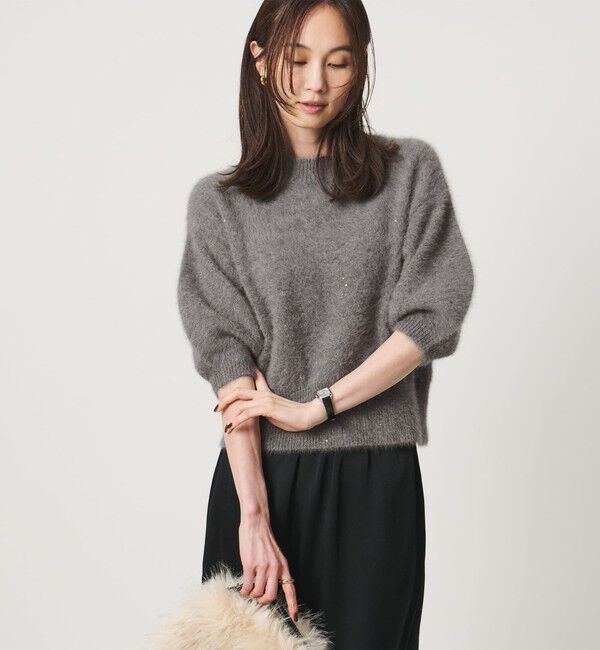 UNITED ARROWS「フォックスカシミヤ パフスリーブ スパンコール ニット」|ニット・セーター|