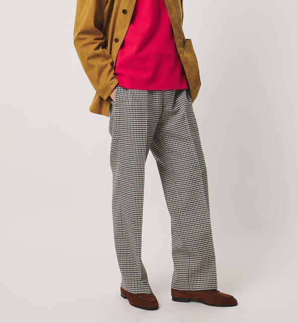 UNITED ARROWS「モダンチェック ノープリーツ ワイドストレート パンツ」|スラックス|BLACK