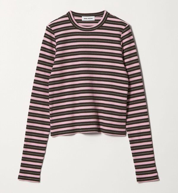 EMMEL REFINES「＜EMMEL REFINES＞EM マルチボーダー ロングスリーブ プルオーバー」|Tシャツ・カットソー|PINK