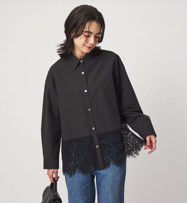 UNITED ARROWS green label relaxing「レース ドッキング シャツ」|シャツ・ブラウス|BLACK