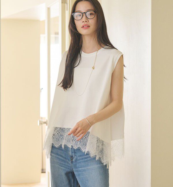 BEAUTY&YOUTH UNITED ARROWS「【WEB限定】レースコンビ ノースリーブカットソー」|Tシャツ・カットソー|OFF WHITE