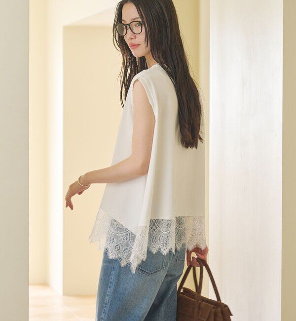 BEAUTY&YOUTH UNITED ARROWS「【WEB限定】レースコンビ ノースリーブカットソー」|Tシャツ・カットソー|