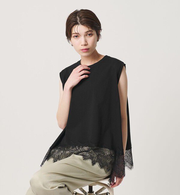 BEAUTY&YOUTH UNITED ARROWS「【WEB限定】レースコンビ ノースリーブカットソー」|Tシャツ・カットソー|BLACK