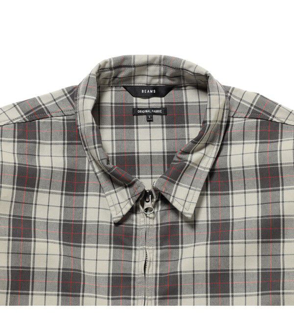 BEAMS「BEAMS｜Check Zip Up Shirt｜メンズ ジップアップシャツ ブルゾン｜ワークテイスト｜シワになりにくい 速乾」|シャツ・ブラウス|