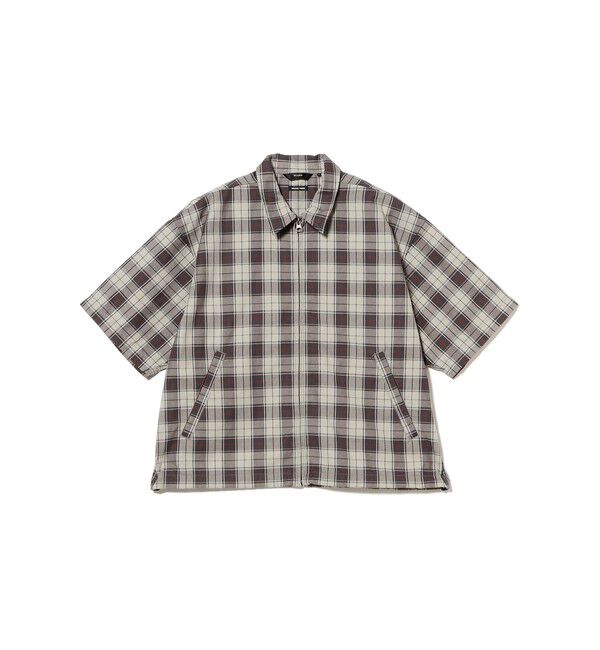 BEAMS「BEAMS｜Check Zip Up Shirt｜メンズ ジップアップシャツ ブルゾン｜ワークテイスト｜シワになりにくい 速乾」|シャツ・ブラウス|