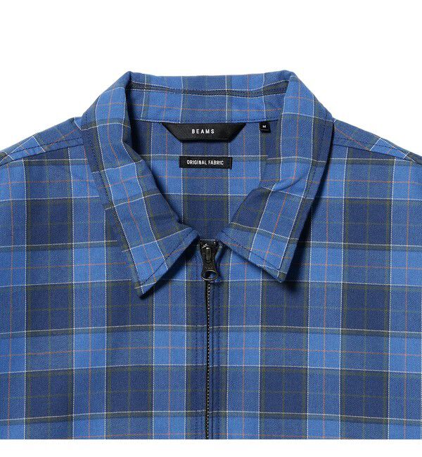 BEAMS「BEAMS｜Check Zip Up Shirt｜メンズ ジップアップシャツ ブルゾン｜ワークテイスト｜シワになりにくい 速乾」|シャツ・ブラウス|