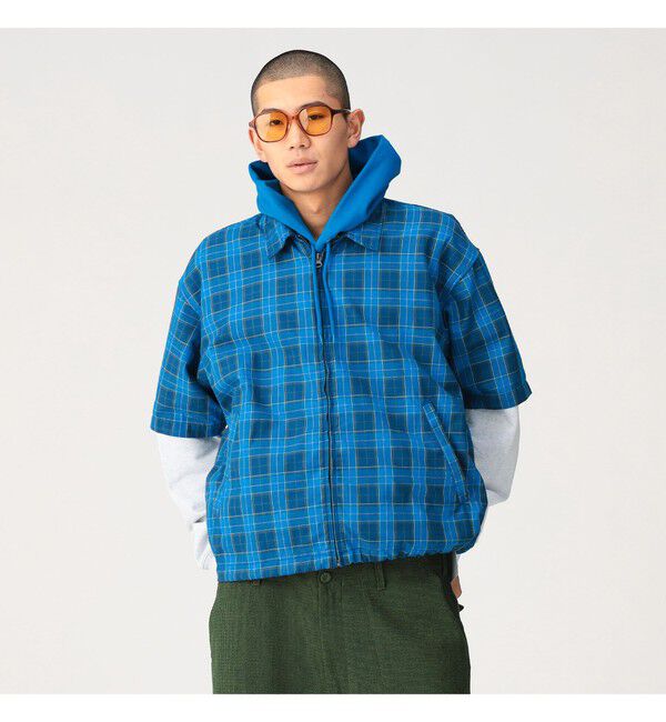 BEAMS「BEAMS｜Check Zip Up Shirt｜メンズ ジップアップシャツ ブルゾン｜ワークテイスト｜シワになりにくい 速乾」|シャツ・ブラウス|