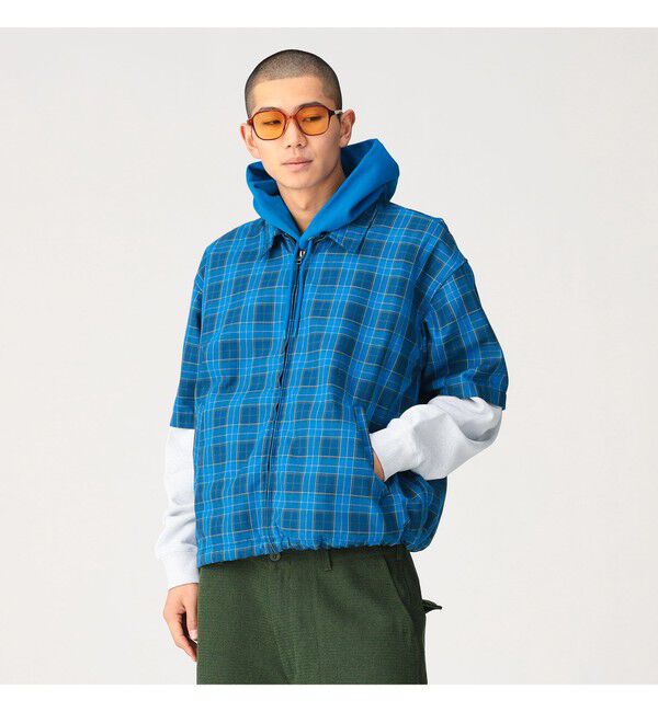 BEAMS「BEAMS｜Check Zip Up Shirt｜メンズ ジップアップシャツ ブルゾン｜ワークテイスト｜シワになりにくい 速乾」|シャツ・ブラウス|