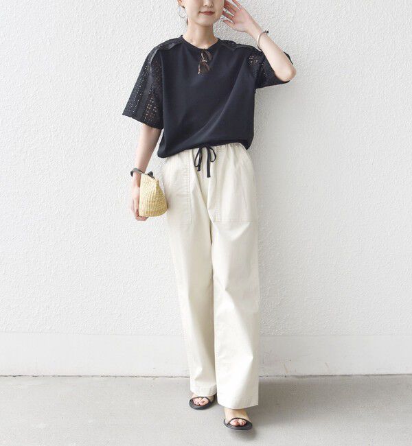 SHIPS for women「【WEB限定】〈手洗い可能〉レース コンビ ショート スリーブ カットソー」|Tシャツ・カットソー|