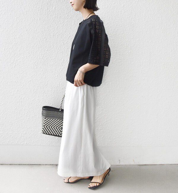 SHIPS for women「【WEB限定】〈手洗い可能〉レース コンビ ショート スリーブ カットソー」|Tシャツ・カットソー|