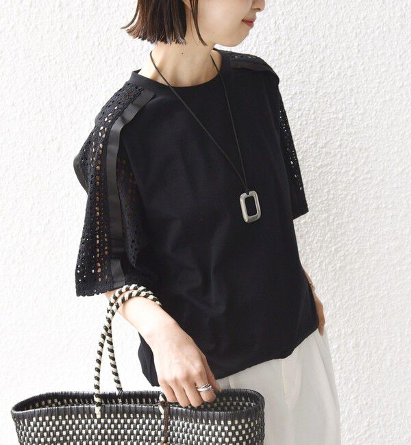 SHIPS for women「【WEB限定】〈手洗い可能〉レース コンビ ショート スリーブ カットソー」|Tシャツ・カットソー|