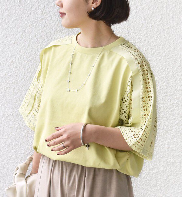 SHIPS for women「【WEB限定】〈手洗い可能〉レース コンビ ショート スリーブ カットソー」|Tシャツ・カットソー|