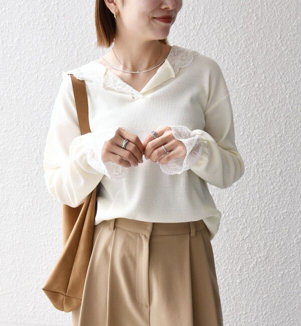 SHIPS any「《予約》SHIPS any:〈洗濯機可能〉ワッフル レース フーディー プルオーバー」|Tシャツ・カットソー|