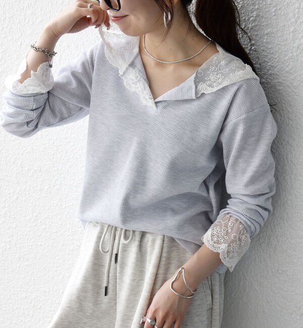 SHIPS any「《予約》SHIPS any:〈洗濯機可能〉ワッフル レース フーディー プルオーバー」|Tシャツ・カットソー|