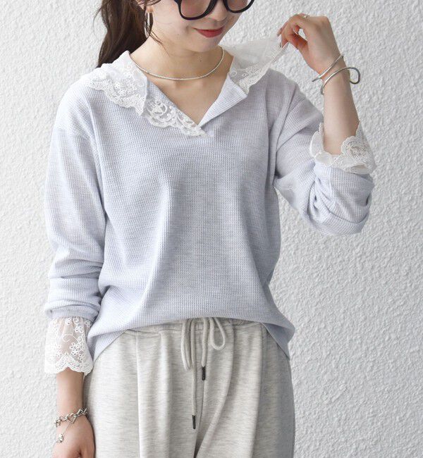 SHIPS any「《予約》SHIPS any:〈洗濯機可能〉ワッフル レース フーディー プルオーバー」|Tシャツ・カットソー|