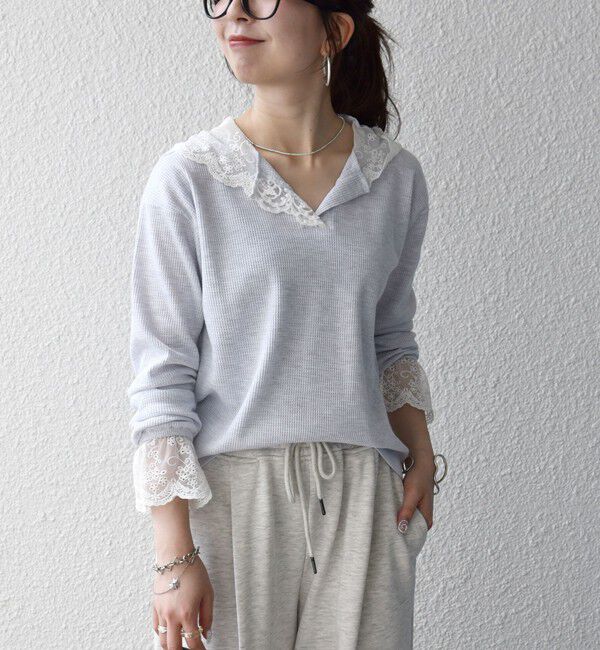 SHIPS any「《予約》SHIPS any:〈洗濯機可能〉ワッフル レース フーディー プルオーバー」|Tシャツ・カットソー|