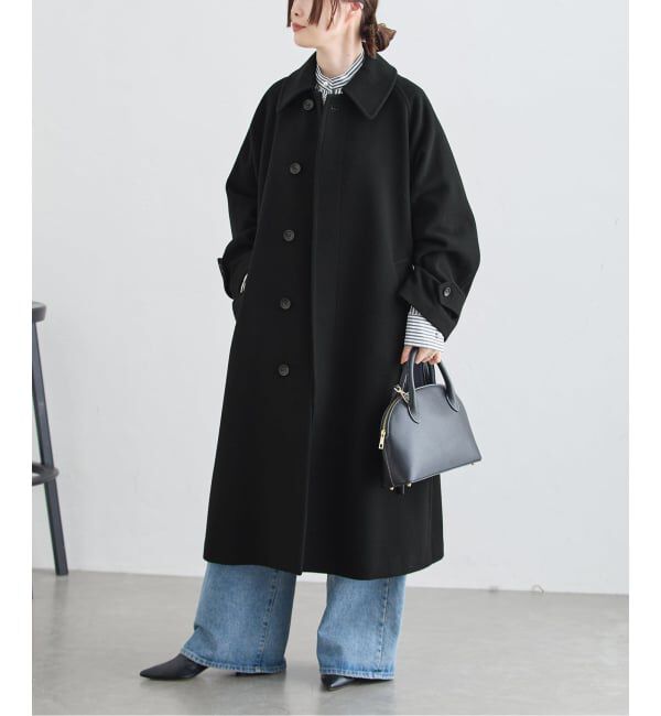 journal standard L'essage「《予約》SUPER100モッサ/GIOLICAチェック バルカラーコート」|ステンカラーコート|ブラック