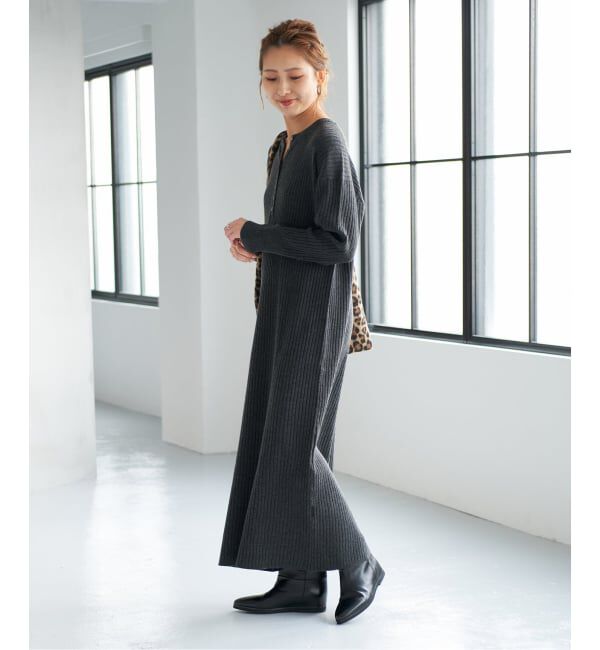 Spick and Span「《新色有り / 追加予約》ヘンリーネックリブニットワンピース」|ワンピース|