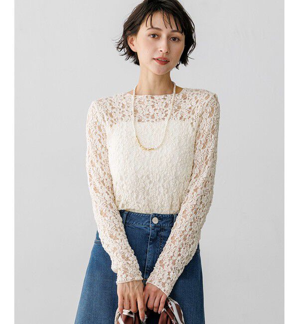 23区「【SLOW/一部店舗限定】コットンミックスレース ボトルネックプルオーバー」|Tシャツ・カットソー|アイボリー系