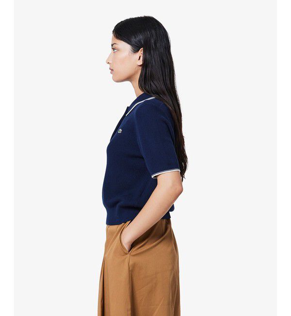LACOSTE「配色ライン コンパクトニットポロシャツ」|ポロシャツ|