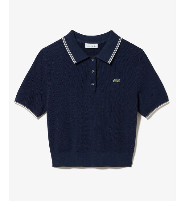 LACOSTE「配色ライン コンパクトニットポロシャツ」|ポロシャツ|